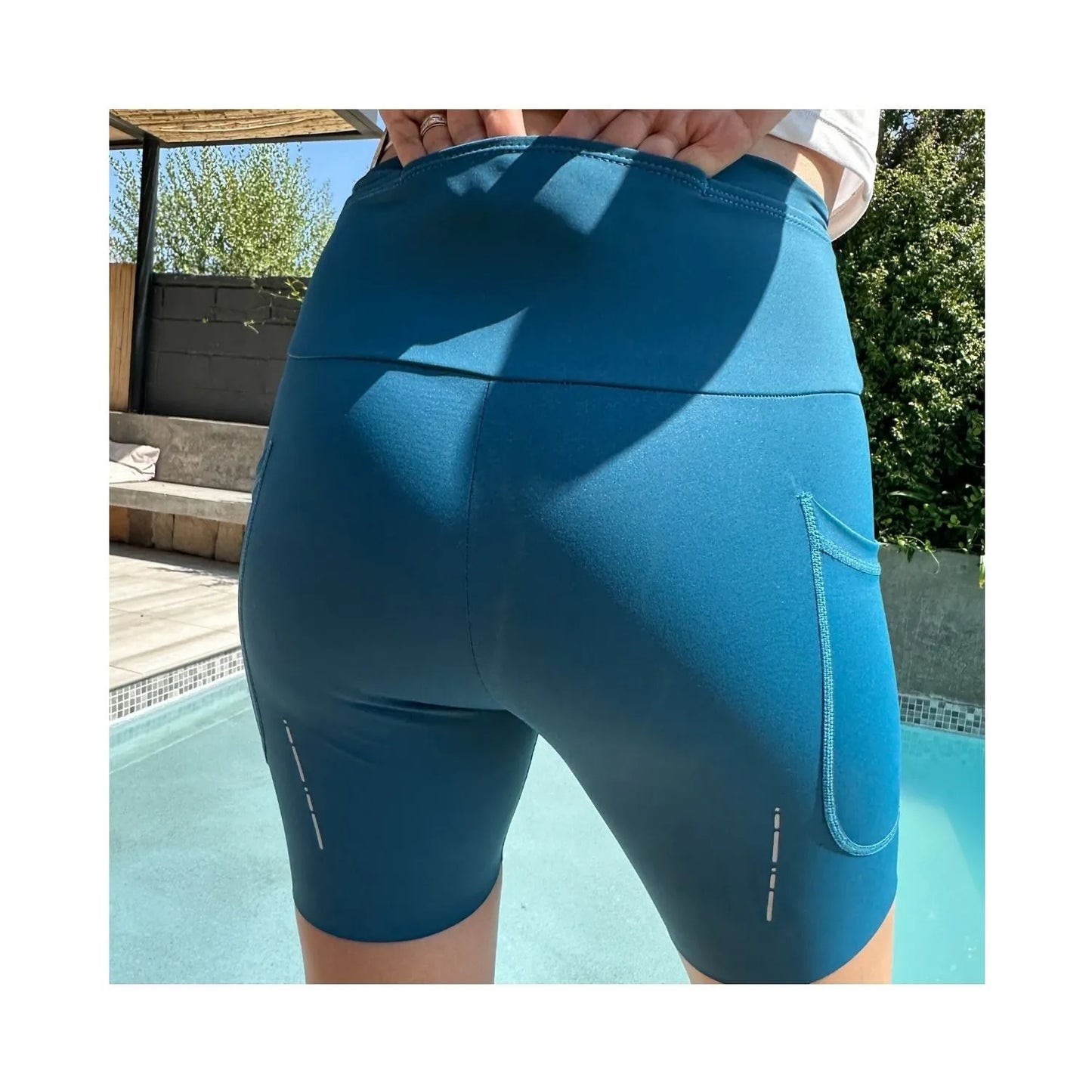 Calzas Running Cortas Con 3 Bolsillos Mujer - Verde Petróleo