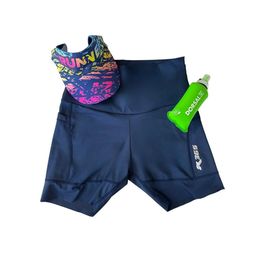 Calzas Running Cortas Con 3 Bolsillos Mujer - Azul Marino