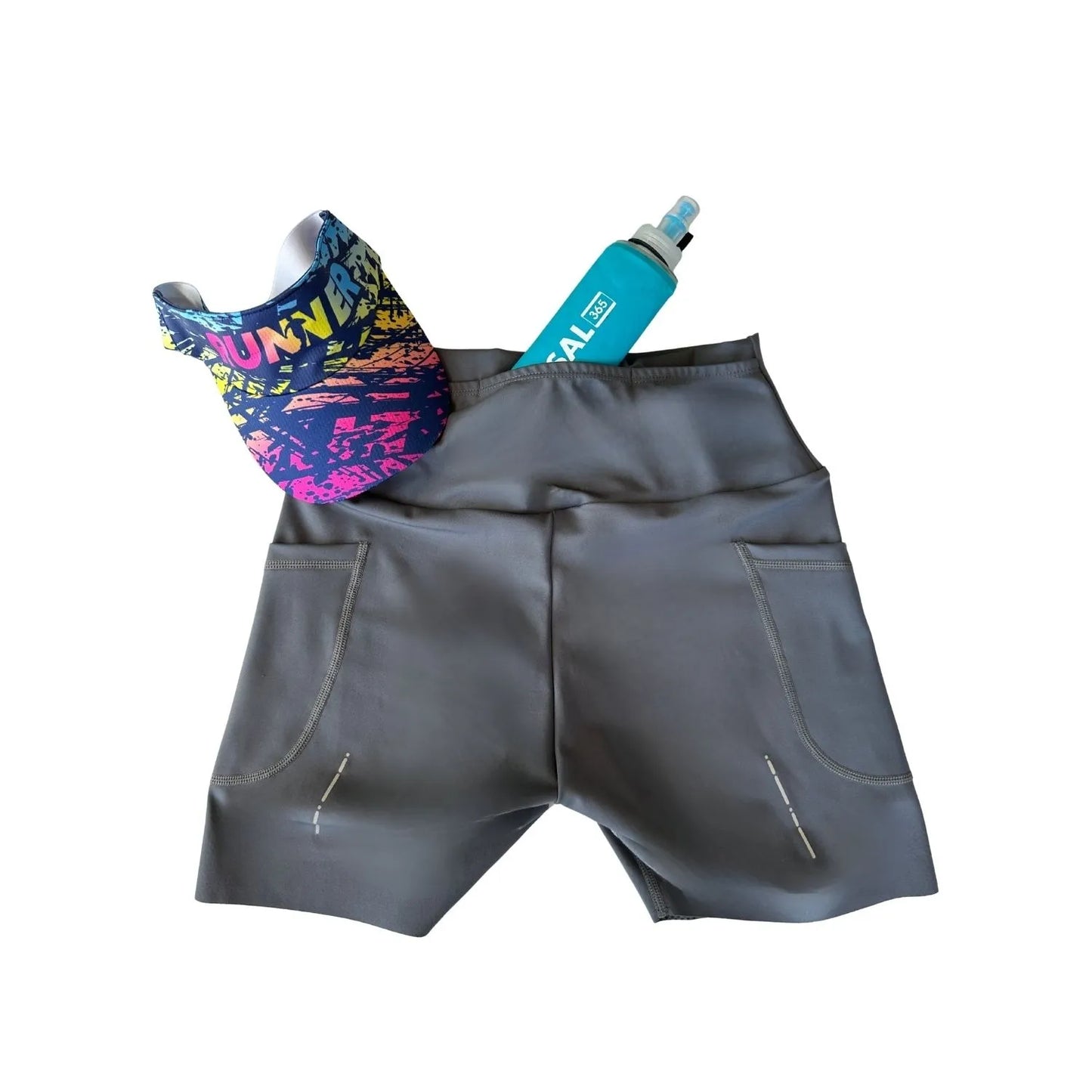 Calzas Running Cortas Con 3 Bolsillos Mujer - Gris