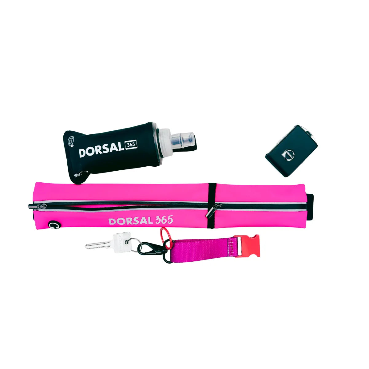 Cinturón Running Londres con dos compartimientos y correa ajustable. Ideal para llevar celular, llaves, geles y objetos personales durante entrenamientos y carreras.
